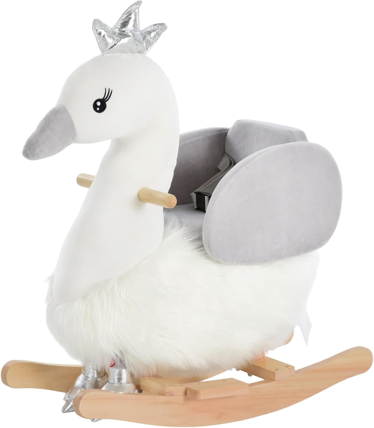 Qaba Rocking Horse, Kids Ride on Horse Swan Rocker with Sound, Plush Seat, Wooden Base, Safety Belt for Toddlers 18-36 Months, White
