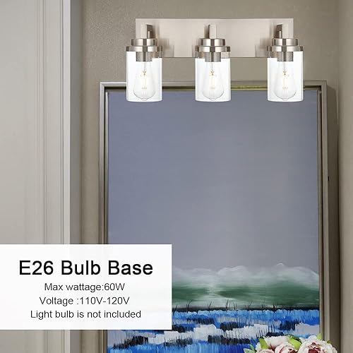 Miniatura 7 de MELUCEE Modernos accesorios de iluminación de tocador de 2 luces de níquel cepillado industrial, aplique de pared con pantalla de vidrio