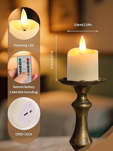 Miniatura 8 de Velas de té recargables sin llama con temporizador remoto, 1.5 x 2.2 pulgadas, velas votivas eléctricas falsas parpadeantes para aniversario, boda,
