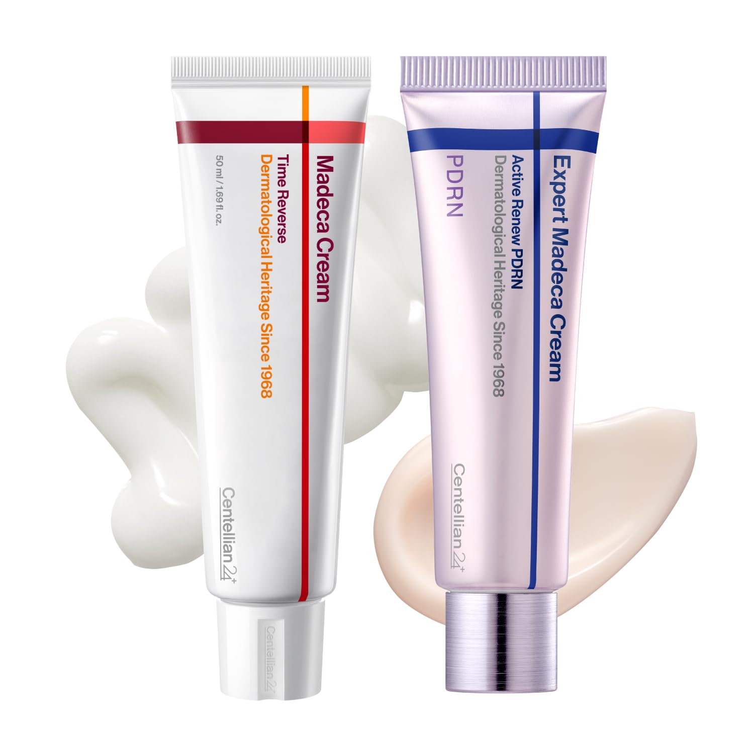 CENTELLIAN 24 Madeca Cream Time Reverse + Expert Madeca Cream Active Renew PDRN Bundle (2 x 1.69 fl oz) - Firming, Wrinkle Care, Elasticity & Hydration with Centella, TECA PDRN & Hyaluronic Acid.