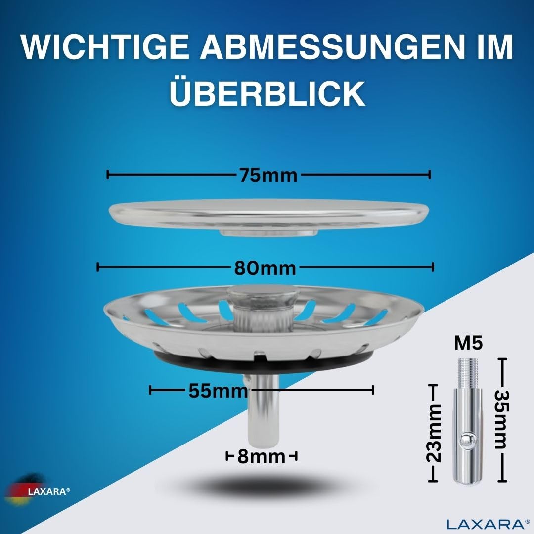 Flexlok Teleskop Siphon für platzsparende Küchenspülen/Spülbecken | Universale Flexibilität mit recyceltem Kunststoff | (Siebkörbchen 80mm + Magnetabdeckung)