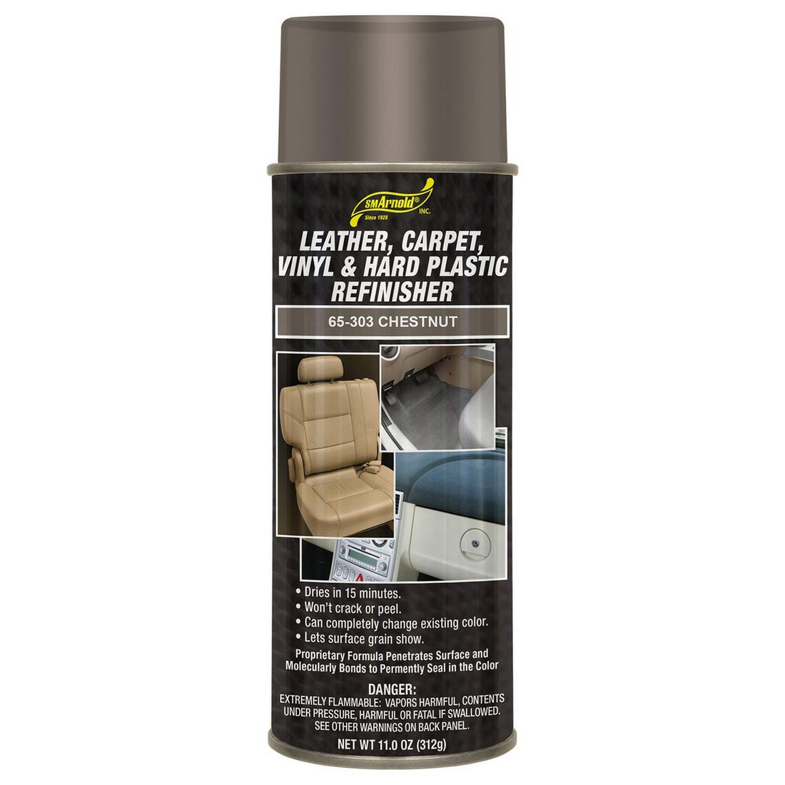 S.M. Arnold SM Refinishing Spray Paint - CHESTNUT 11 Oz. - For Leather, Carpet, Vinyl, Metal, Plastic, Polycarbonate, Polypropylene, Acrylic, Lexan, Fiberglass | Pro Grade Aerosol Refinisher