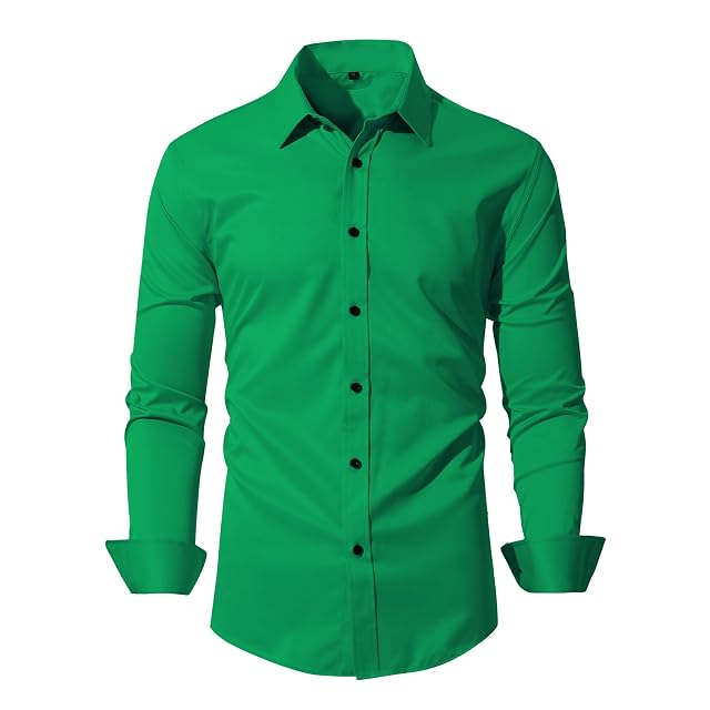 Mens Wrinkle-Free Dress Shirts Long Sleeve Button Down Shirt Regular Fit Casual Wedding Silky Sheen Looking Shirt