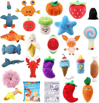 25 Pack Plush Pet Toys, Colorful and Cute Design Small Dogs Puppy Squeaky Toy to Reduce Pet Anxiety and Tooth Clean 25 Pack