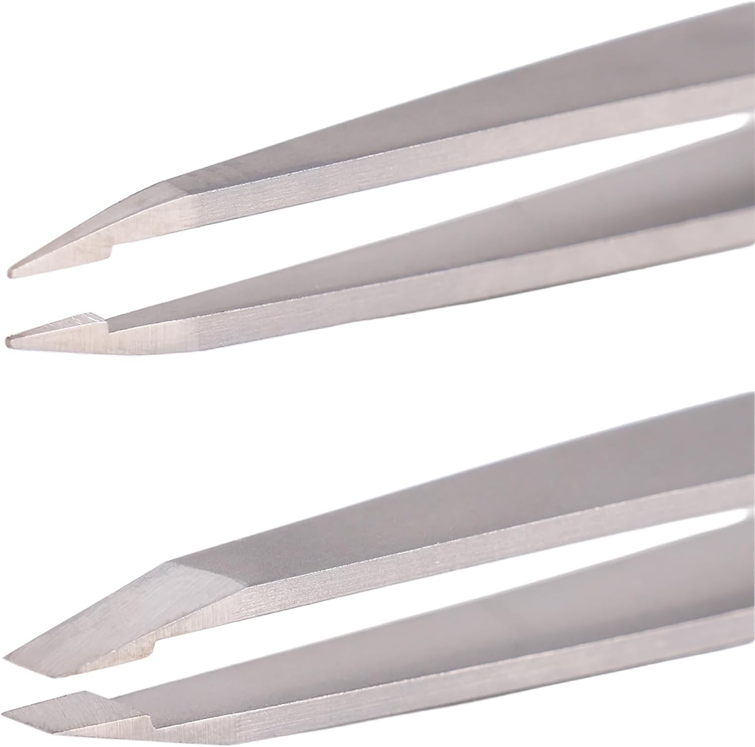 Slant & Pointed Tip Tweezers 2 Pack Set, Stainless Steel Precision Tool for Eyebrows Shaping, Facial Hair & Splinters