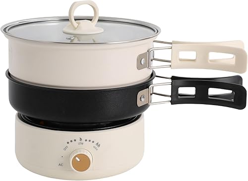 Cocina eléctrica de 500 W, 0.42 galones, mini olla eléctrica multifunción para cocinar tapa multifuncional, agujeros de disipación de calor, pies de