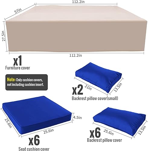 Miniatura 2 de Juego de fundas de cojín de repuesto para exteriores para 6 asientos, patio, silla seccional de mimbre, muebles con funda de tela repelente al agua,