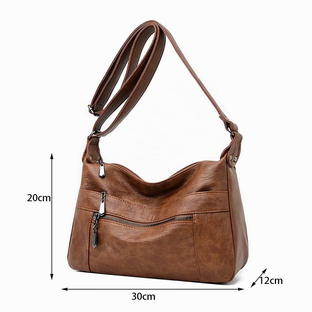 Borse a tracolla in pelle Multi Pocket Soft Ladies Borsa a tracolla in pelle leggera con tracolla regolabile