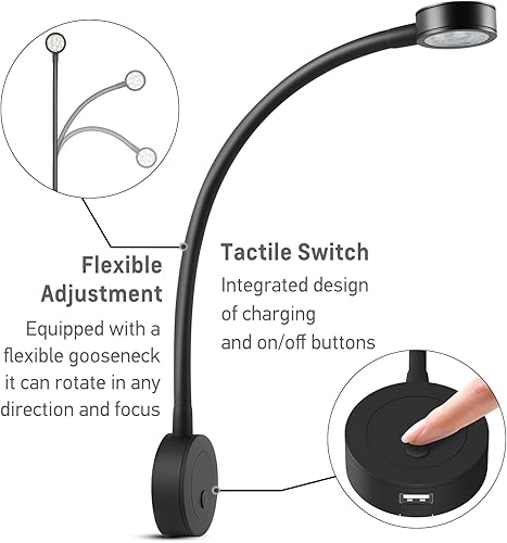 Miniatura 4 de acegoo Luz de lectura LED de 12 V, lámpara de lectura de cabecera de barco RV, luz de cama flexible de cuello de cisne de 12 voltios para cámper,