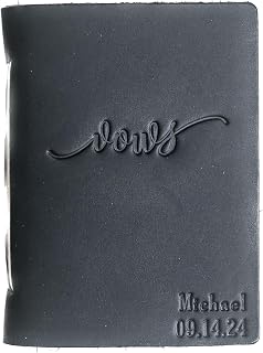 Ox & Pine Leather Wedding Vow Book Keepsake| Personalized Vows Cursive with First Name and Date | PREMIUM Full Grain Leather USA MADE (Black, Unlined)