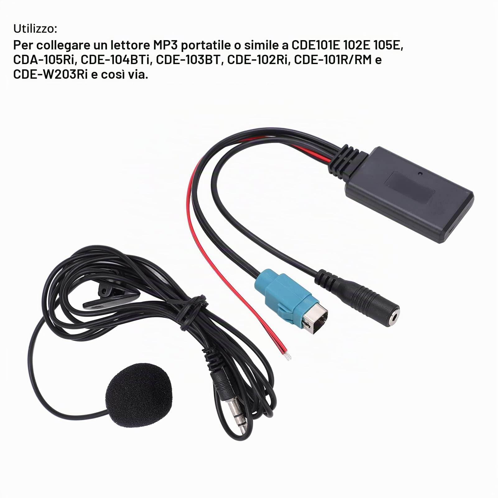 EBTOOLS Cavo Bluetooth Stereo Aux-In per Auto, Sostituzione per Alpine KCE-237B e Lettori CD dal 2009, Bluetooth 5.0, MP3, WMA, WAV, FLAC, DSD, Microfono Rimovibile, ABS, Nero Popolare