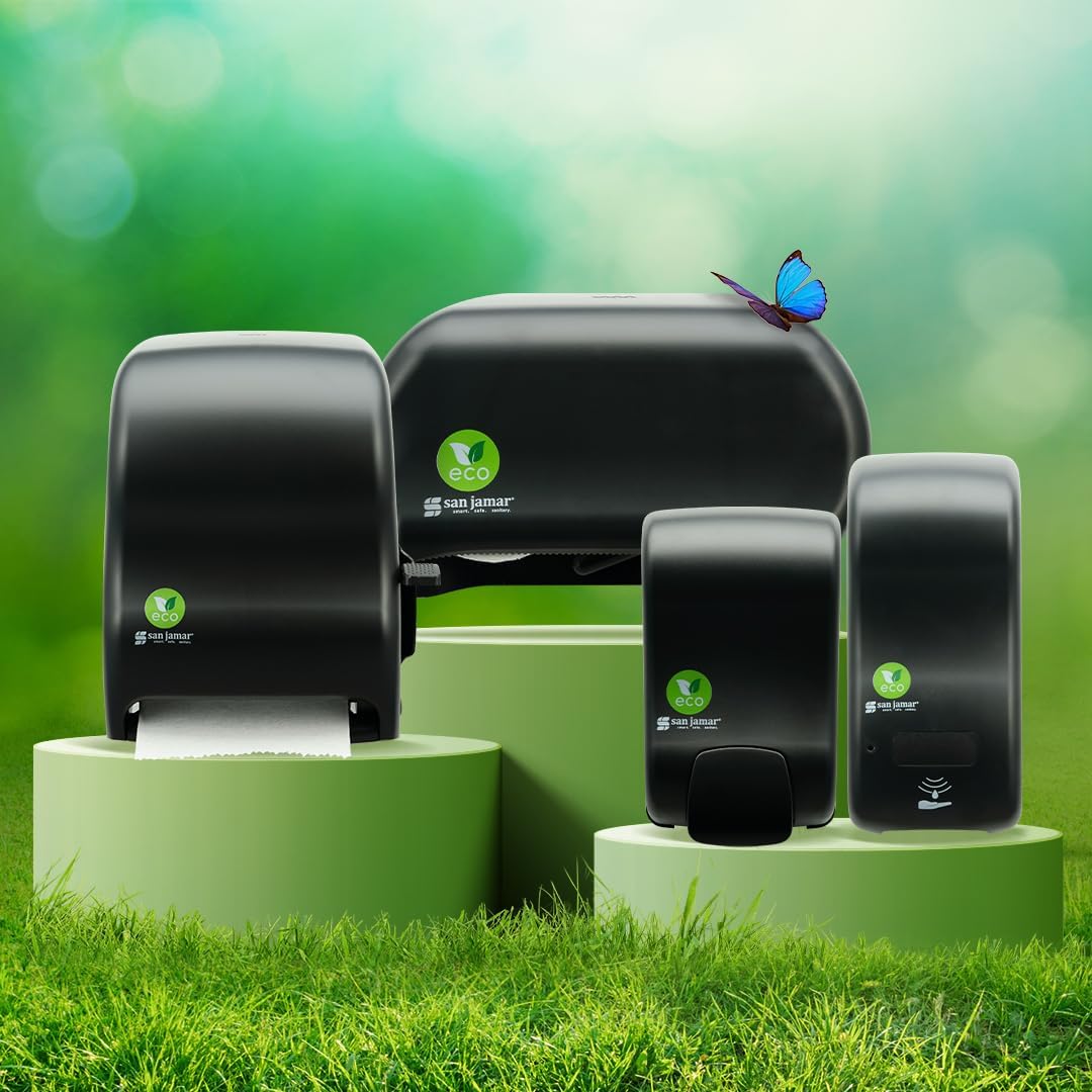 San Jamar Ecologic Rely Recycled Plastic Hybrid Electronic Foam Soap Dispenser, Refillable Soap Dispenser, Wall Mounted Dispenser with Zero Waste for Home and Business, 900 Ml, Black Pearl