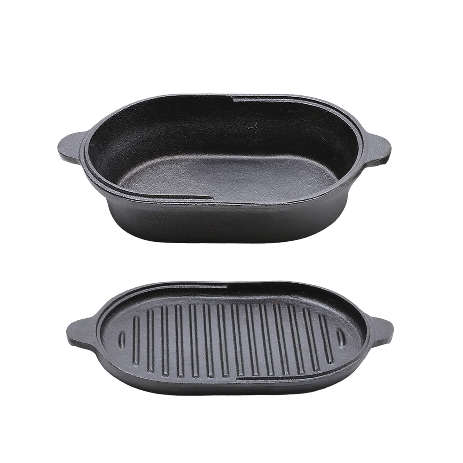 Warmiehomy 2 in 1 Small Cast Iron Pot,1.8L Oval Dutch Oven with Lid,Non-stick Skillet Pan and Pot Set for Cooking Baking Frying,23cm