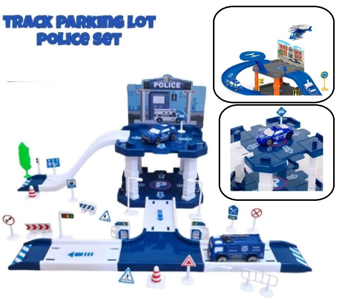 HALO NATION® Police Track Toy City Police Office Watch Tower Parking Lot Police Station Setup DIY Parking Garage with Police Jeep Police Racing Slot Police Lot - Image 3 thumbnail
