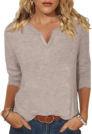 EADINVE Womens V Neck 3/4 Sleeve T-Shirts Solid Color Casual Basic Tops Summer 2024 Tees Blouses Loose Fit Pullover 2024