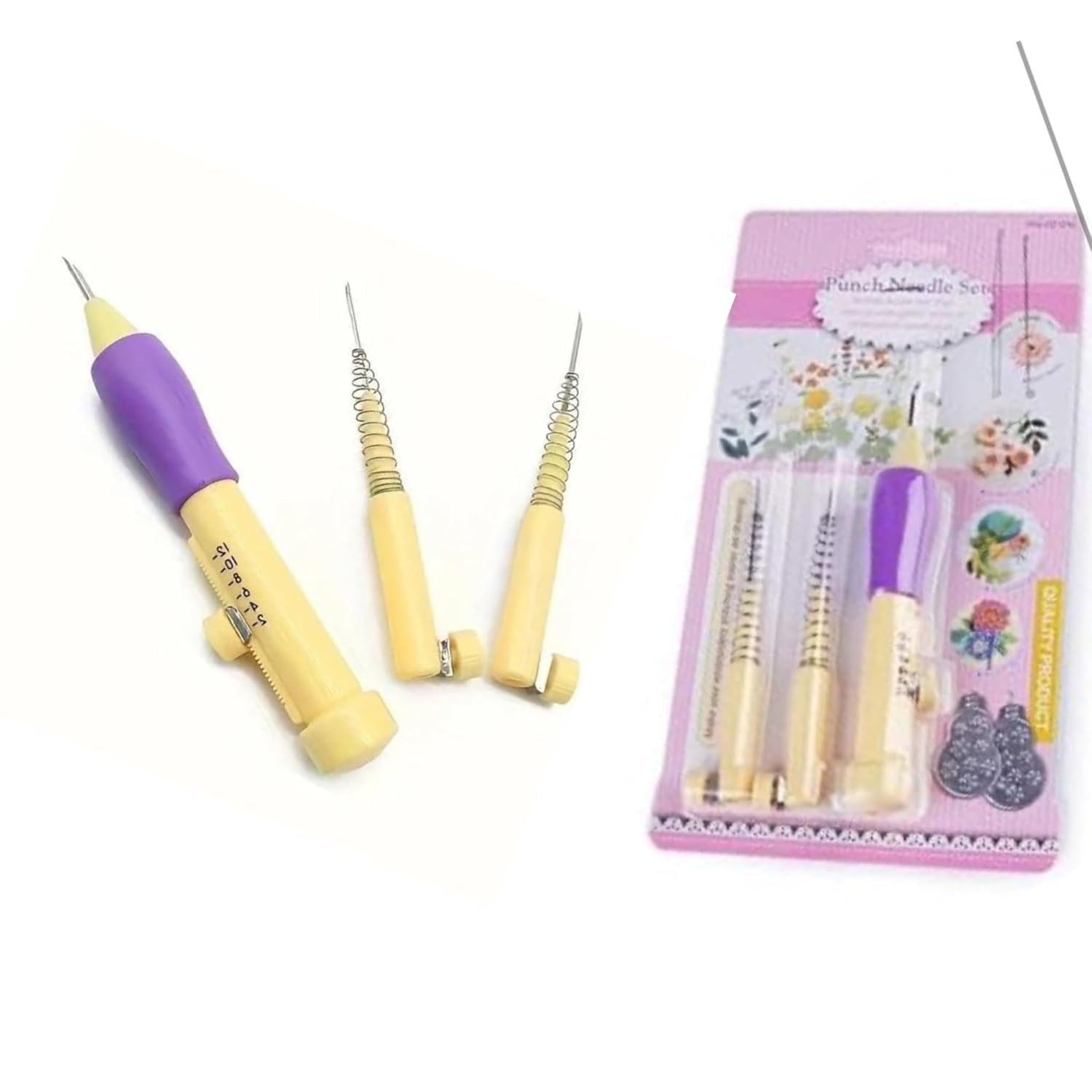 SHUANGYOU Punch Needle Set, 3 Sizes Needle Pen Kit for DIY Craft, Threaders, Sewing, Knitting, Pink (OMM Punch Needle)-image-3