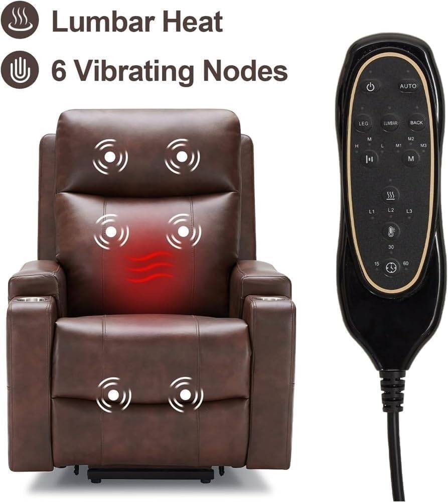 Recliner Chair PU Leather Adjustable Power Lift Recliner Sofa Lay Flat Heat Massage for Adults Elderly Living Room