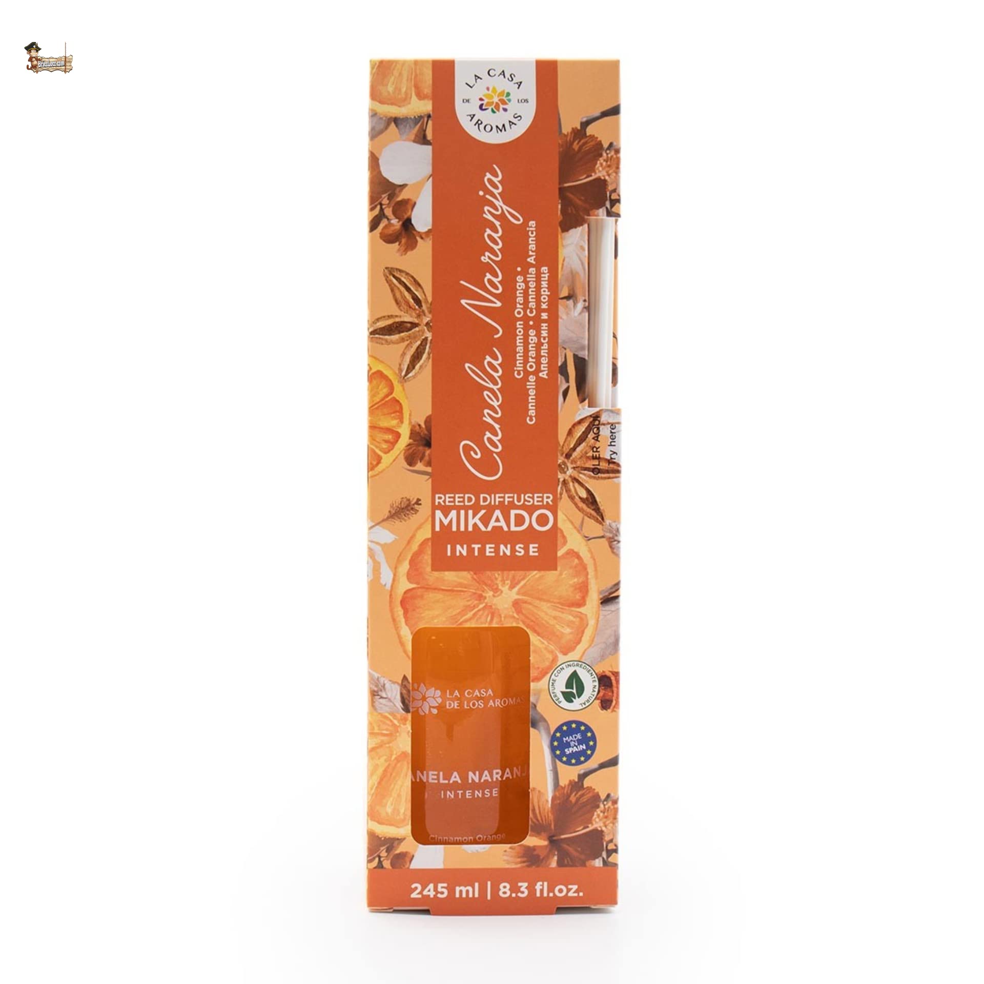 BricoLoco.com. Intensywny odświeżacz powietrza pomarańczowy i cynamonowy 245 ml. Bardziej wygodny i bezpieczny niż świece. Odświeżacz powietrza do domu, domu, pokoju. Mikado (6)
