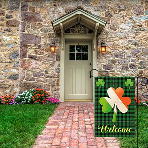 Heyfibro St Patrick's Day Garden Flag Welcome Spring Yard Flag Double Sided Burlap Shamrocks Garden Outdoor Decoration 12 X 18 Inch St. Patrick's Sign For Spring Outdoor Decoration(Only Flag) #TOP1