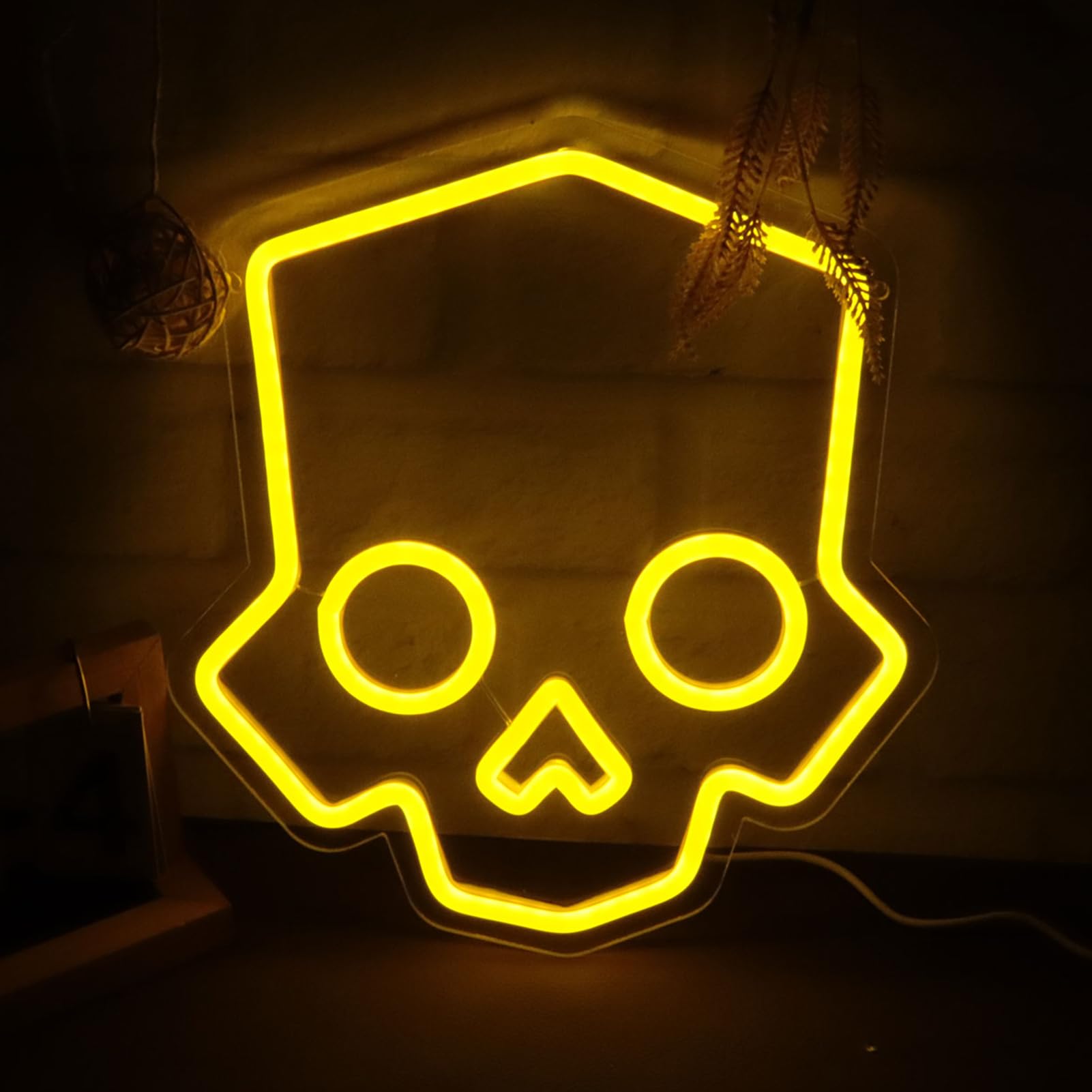 Tiabuy Skull Neon Sign Hero Diver Neon Lights for Game Room Decor, Man Cave Yellow Skeleton Skull Led Neon Light Bar Decor Perfect for Halloween Party,LED Lights with Dimmable Switch 11 * 12 INCH