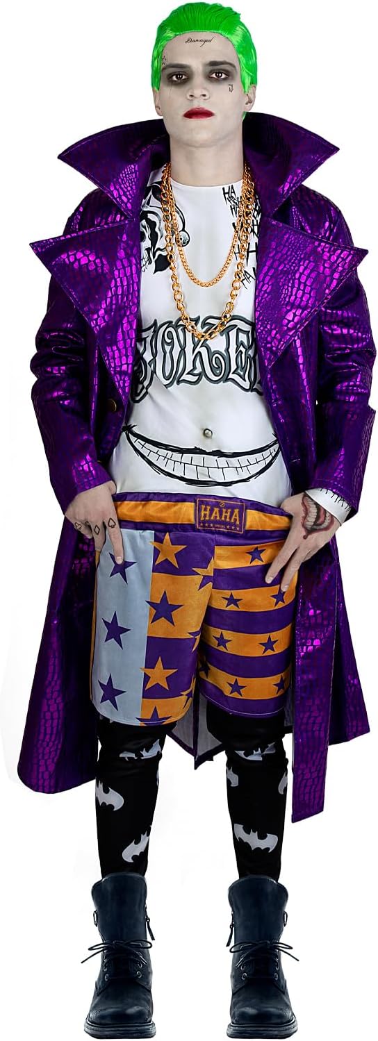 Official Joker Costume - Suicide Squad for Men, Includes shirt, leggings, trousers, trench coat, chains, DC Comics - Costume for adults for parties, Carnival and Halloween