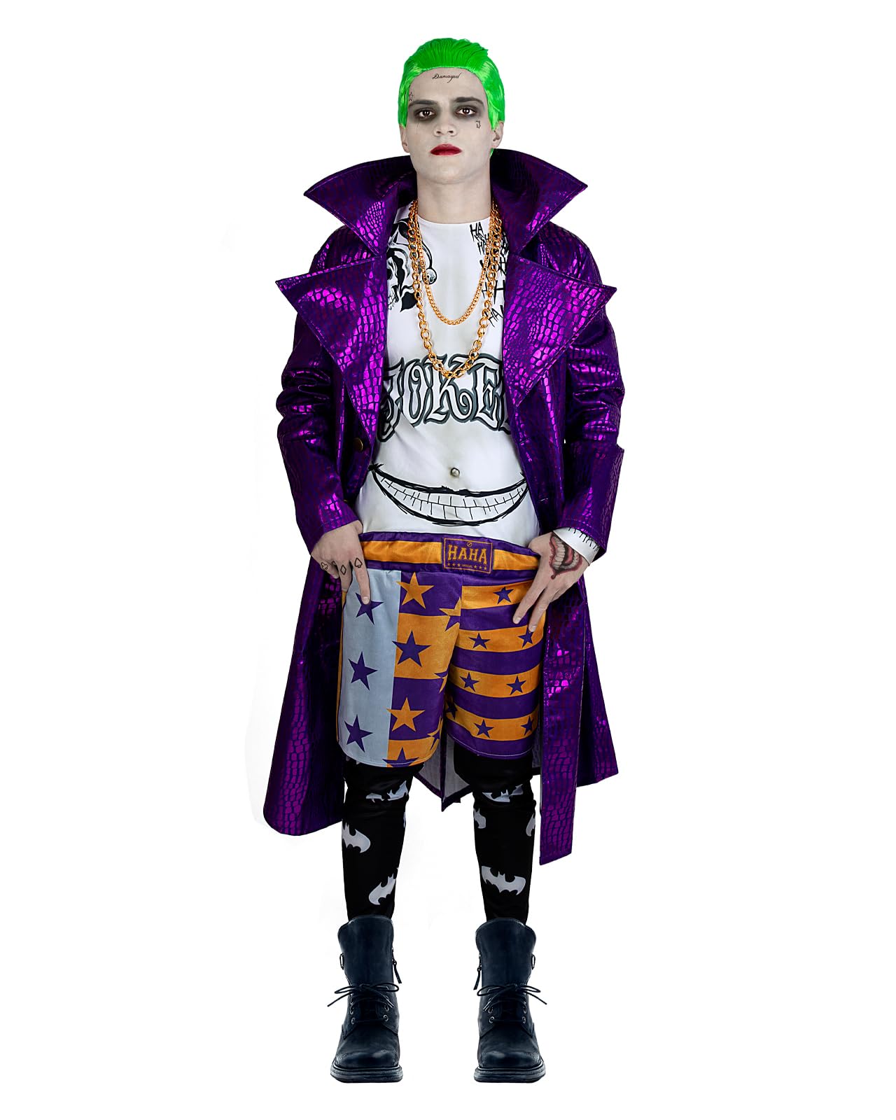 Official Joker Costume - Suicide Squad for Men, Includes shirt, leggings, trousers, trench coat, chains, DC Comics - Costume for adults for parties, Carnival and Halloween