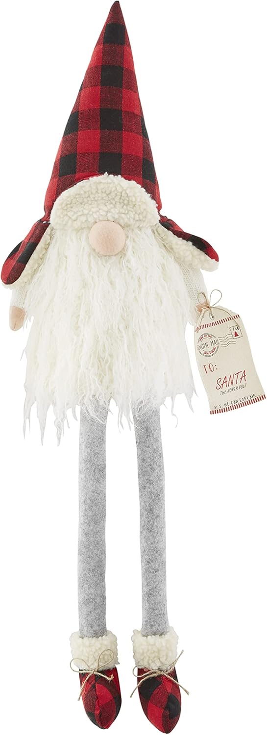 Mud Pie Christmas Buffalo Check Dangle Leg Gnome, Santa, 27" x 8"