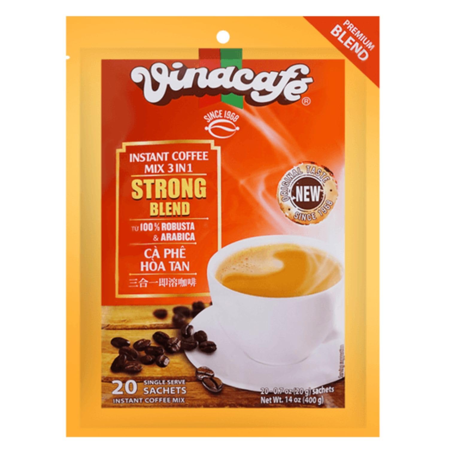 Vietnamese Instant Coffee Mix 3 In 1 - Strong Blend by Vinacafe - Product of Vietnam - Bag of 20 Packets (1)