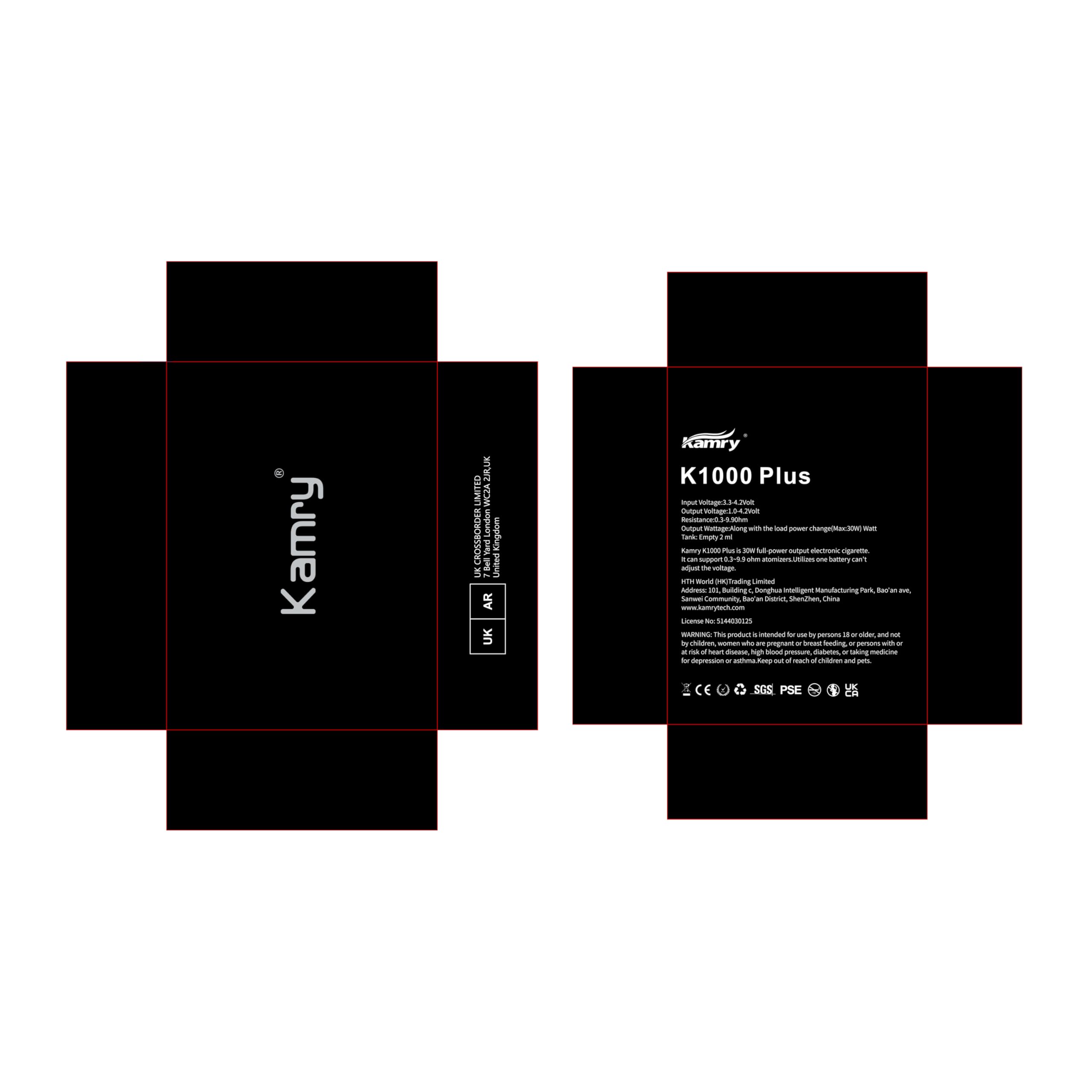 Pipe électronique Kamry K1000 Plus, 1000mAh, 30W, grande vapeur, kit de démarrage pour cigarette électronique, débit d'air réglable, pack E Pipes Vapor Random, sans liquide, sans nicotine (bois)