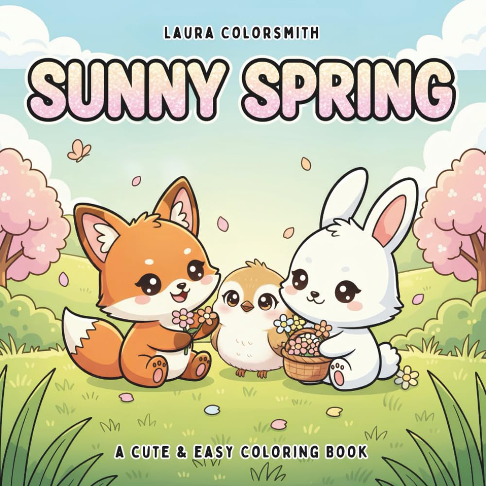 Sunny Spring - A Cute & Easy Coloring Book: Cute and Cozy Spring Moments Featuring Fuzzy Animal Friends for Easy Coloring (Spring Coloring Book For Kids)