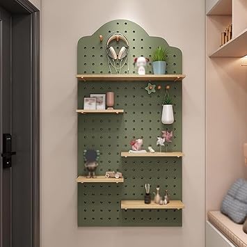Pegboard Wall Organizer Kit for Home, Office & Craft Room - Wall-Mounted Decorative Shelf & DIY Display Holder in Green - Ideal for Entryway Storage & Organization
