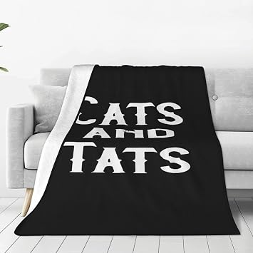 Cats and Tats Fleece Blanket 60"x50" Black - Lightweight Plush Fuzzy Cozy Super Soft Warm Throw Blanket for Bed, Sofa, Couch, Travel, Camping