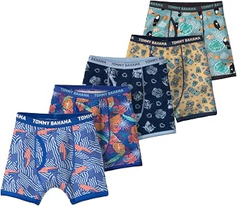 Tommy Bahama Boys 5-Pack Cotton Boxer Briefs - Soft, Tag Free Underwear Multipack for Kids and Toddlers