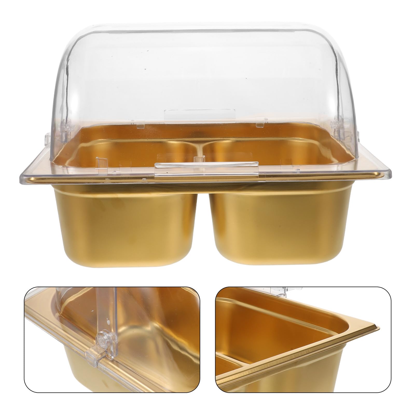 Plat de Service en Acier Inoxydable Double Compartiment pour Buffet | Finition Or, Séparation des Aliments, Nettoyage Facile, Usage Traiteur Cuisine Professionnelle