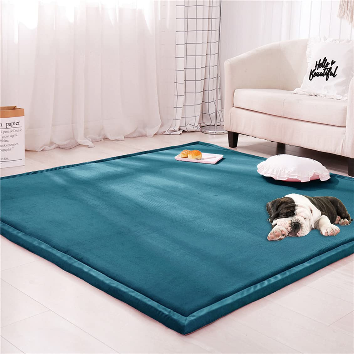 SWD TWTH Large Area Rug Play Mat,Thick Coral Velvet Rug Yoga Mat,Non-Slip Area Rugs Carpet Crawling Mat for Floor Living Room Bedroom (50x100cm,Blue)