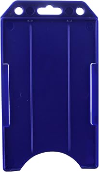 Vertical Open-Faced ID Card Holder, Rigid Plastic One Card Badge Display, Standard Size with Lanyard & Clip Slots Blue