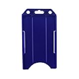 Bestom Vertical Open-Faced ID Card Holder, Rigid Plastic One Card Badge Display, Standard Size with Lanyard & Clip Slots (Blue)