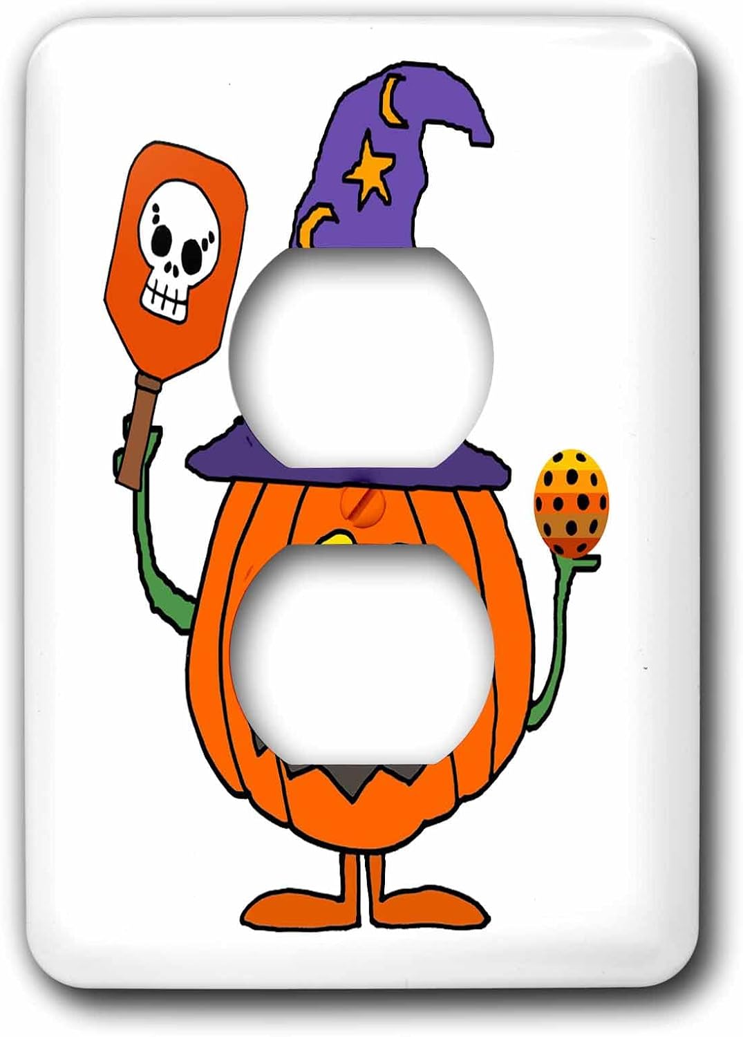 3dRose Cute Funny Pumpkin Playing Pickleball Sports 2 plug outlet cover
