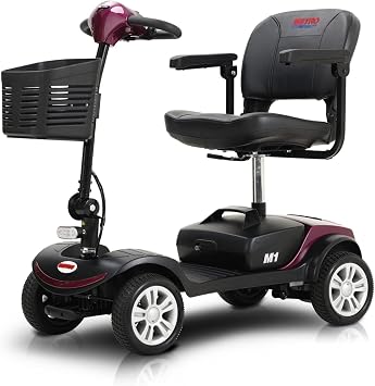 Folding Mobility Scooters for Seniors - Electric Powered Wheelchair Device for Adult Elderly-Compact Scooter for Travel with Head Light and Rear Brake Light - Long Range Power Battery Rose red