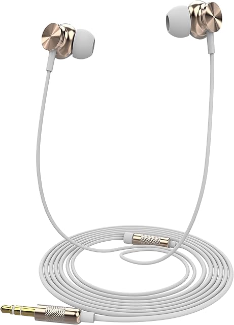 Betron BS10 Earphones Wired in Ear Earbud Headphones with 12mm Bass Driver Noise Isolating Ear Buds 3.5mm Jack Tangle-Free Cord, Gold