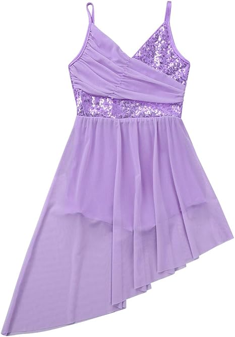 TiaoBug Feestelijke jurken meisjes kinderen pailletten partyjurk bloemenmeisjesjurk met asymmetrische chiffon plissé rok bruiloftskleding, donkerblauw M, 158-164
