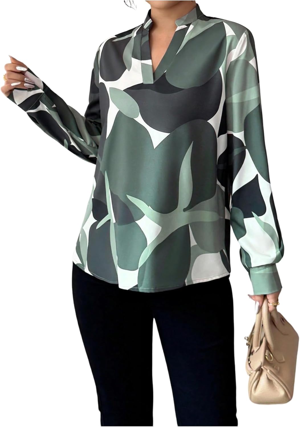 SweatyRocks Women's Satin V Neck Long Sleeve Blouses Dressy Casual Fall Going Out Work Business Shirts - Image 6