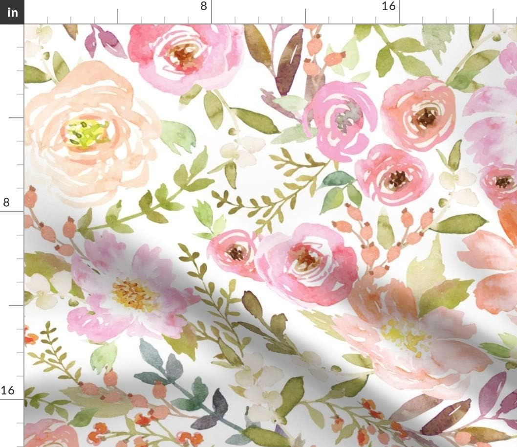 Spoonflower Fabric - Watercolor Pastel Floral Flora Flowers Nursery Roses Modern Printed on Cotton Poplin Fabric by The Yard - Sewing Shirting Quilting Dresses Apparel Crafts