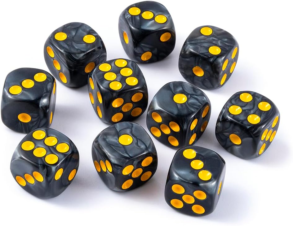 10 Pieces Polyhedral D6 Dice Set, 6 Sided Dice 16mm for RPG MTG DND Table Games (Black)