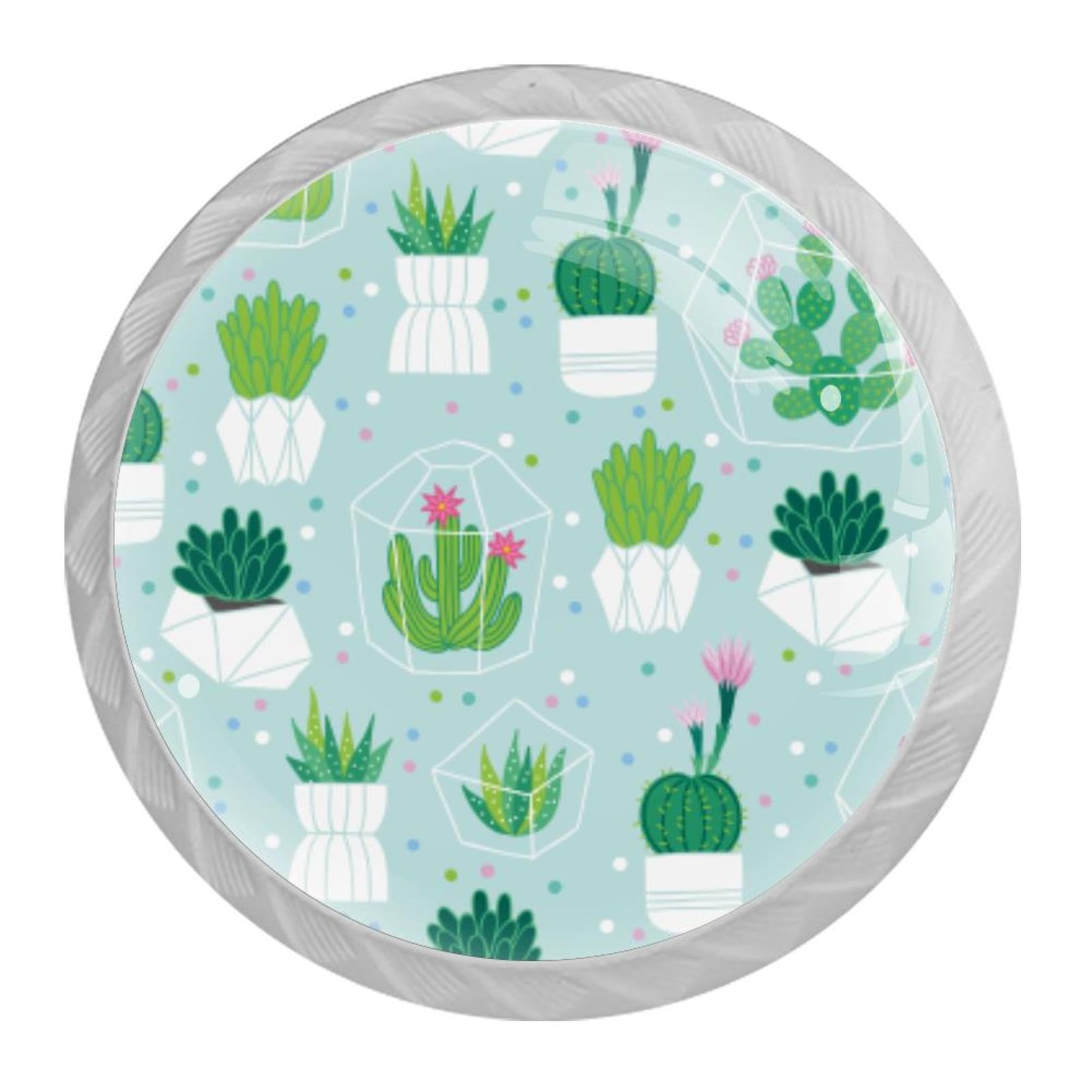 Tqmspg Multi09 4 Pieces Drawer Pulls Cute Cactus Door Knobs Dresser Handles For Kitchen Wardrobe Cupboard Hardware Furniture