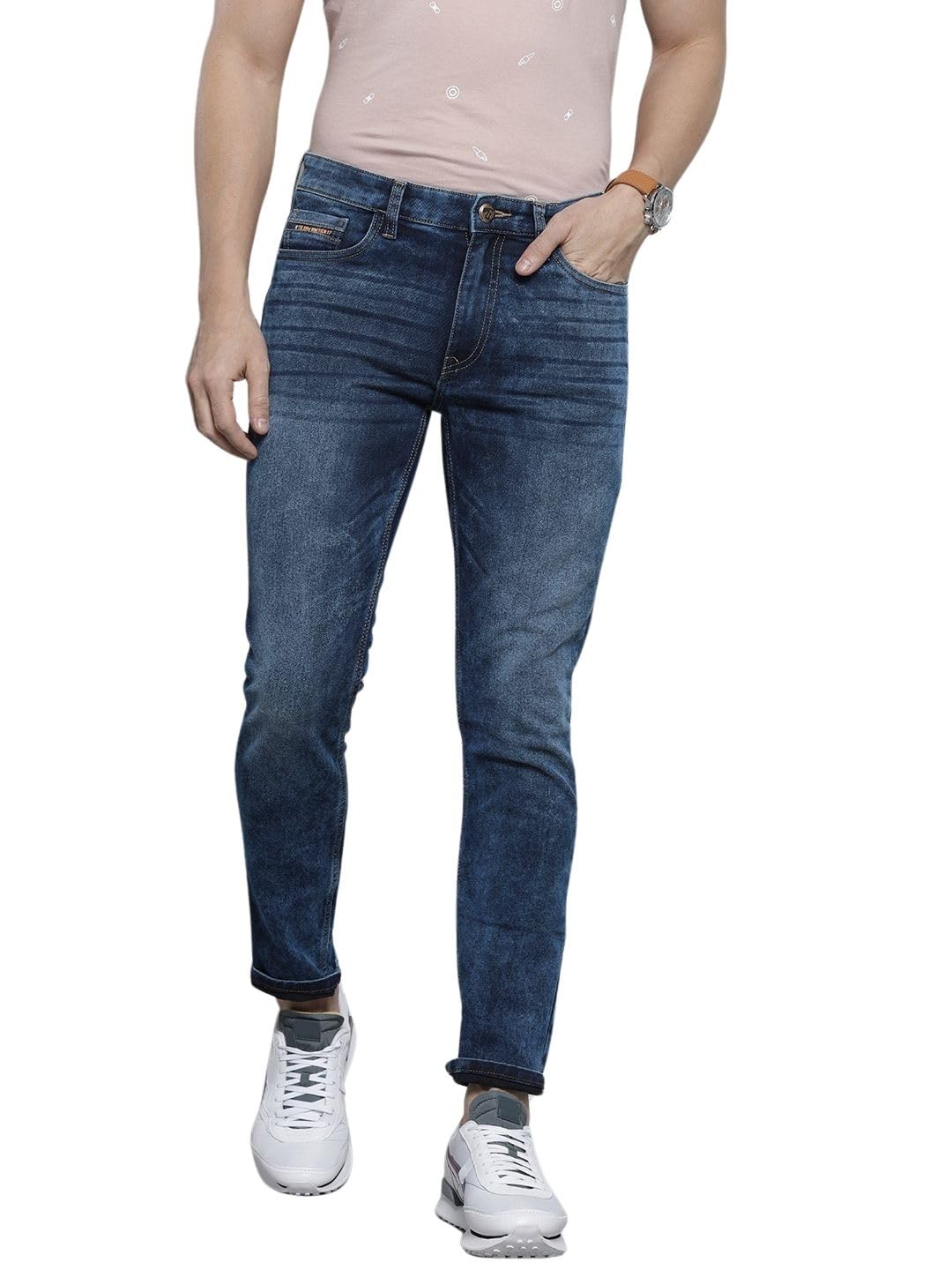 The Indian Garage Co Men’s Slim Fit Paint Splash Mid Rise Stretchable Jeans