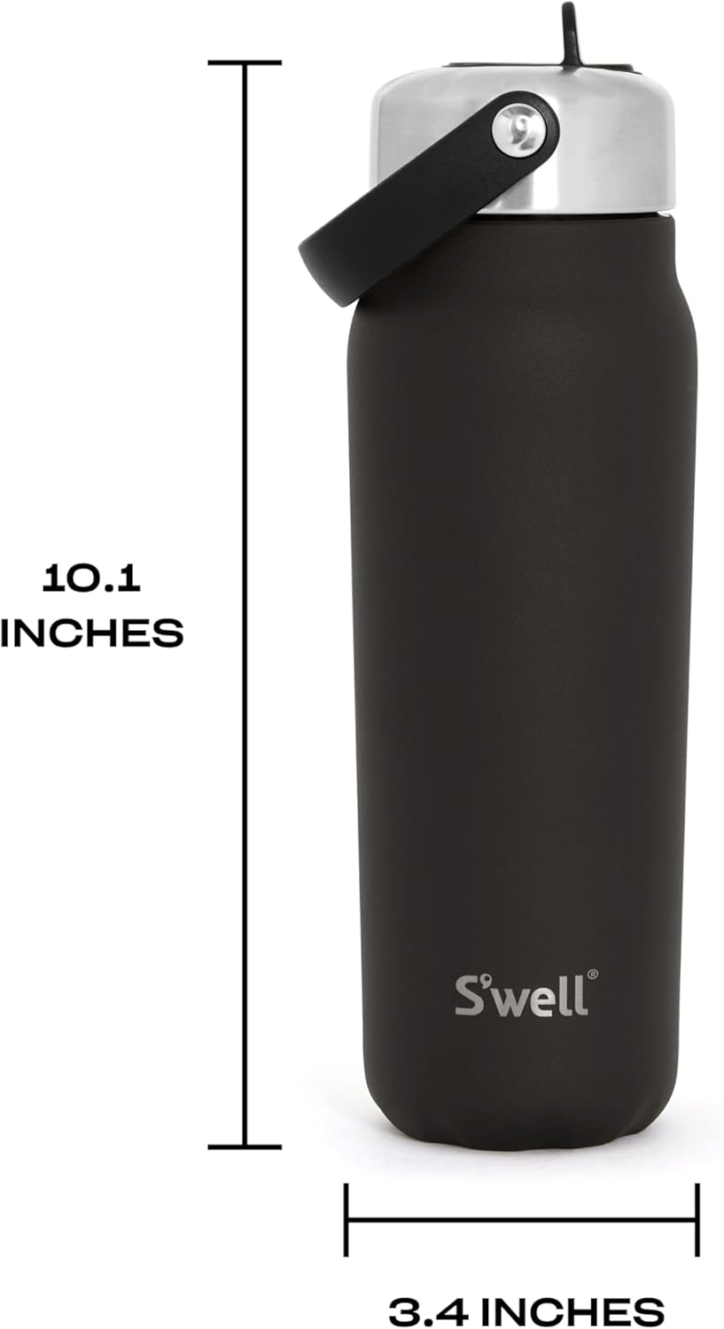 S'well Recycled Stainless Steel Explorer with Flip Straw Lid, 24oz, Onyx, Triple Layered Vacuum Insulated Containers Keeps Drinks Cold for 36 Hours and Hot for 8 - Image 4