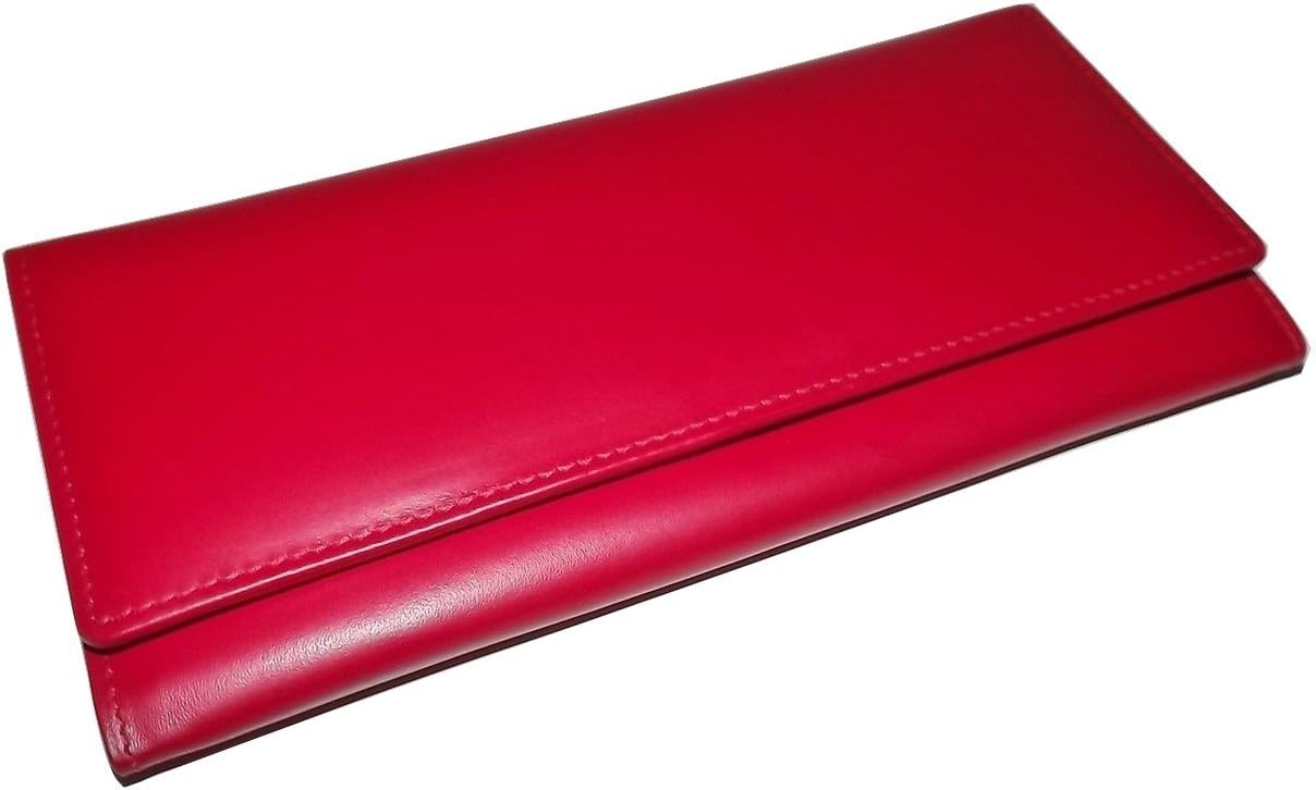 Italia Leather Women's Slim RFID Blocking Clutch Wallet with Snap Closure Red