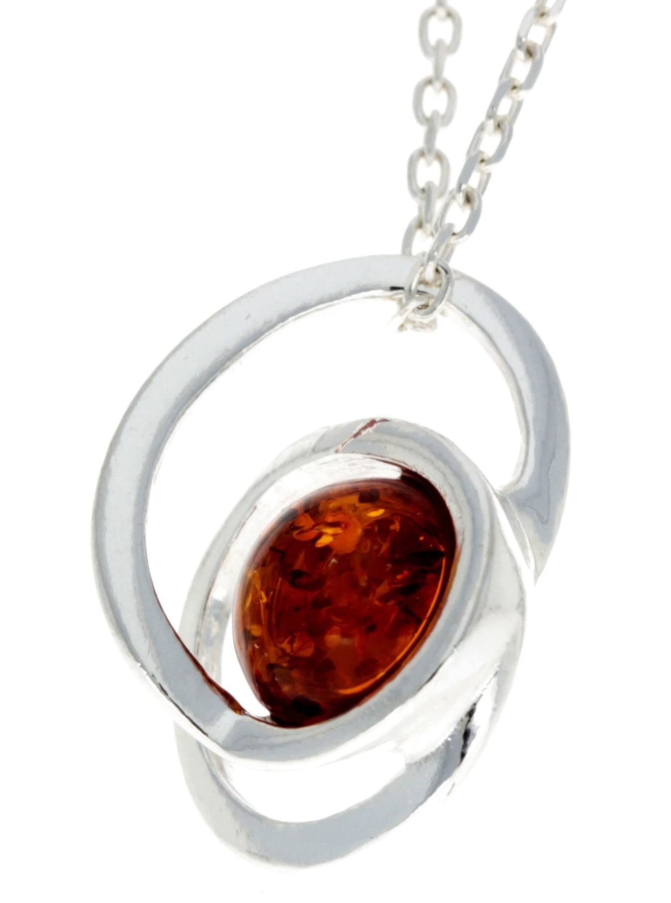 SilverAmber Jewellery GL389 - Colgante moderno de plata de ley 925 y ámbar báltico auténtico, Piedra Plata de ley Plata Resina, Ámbar