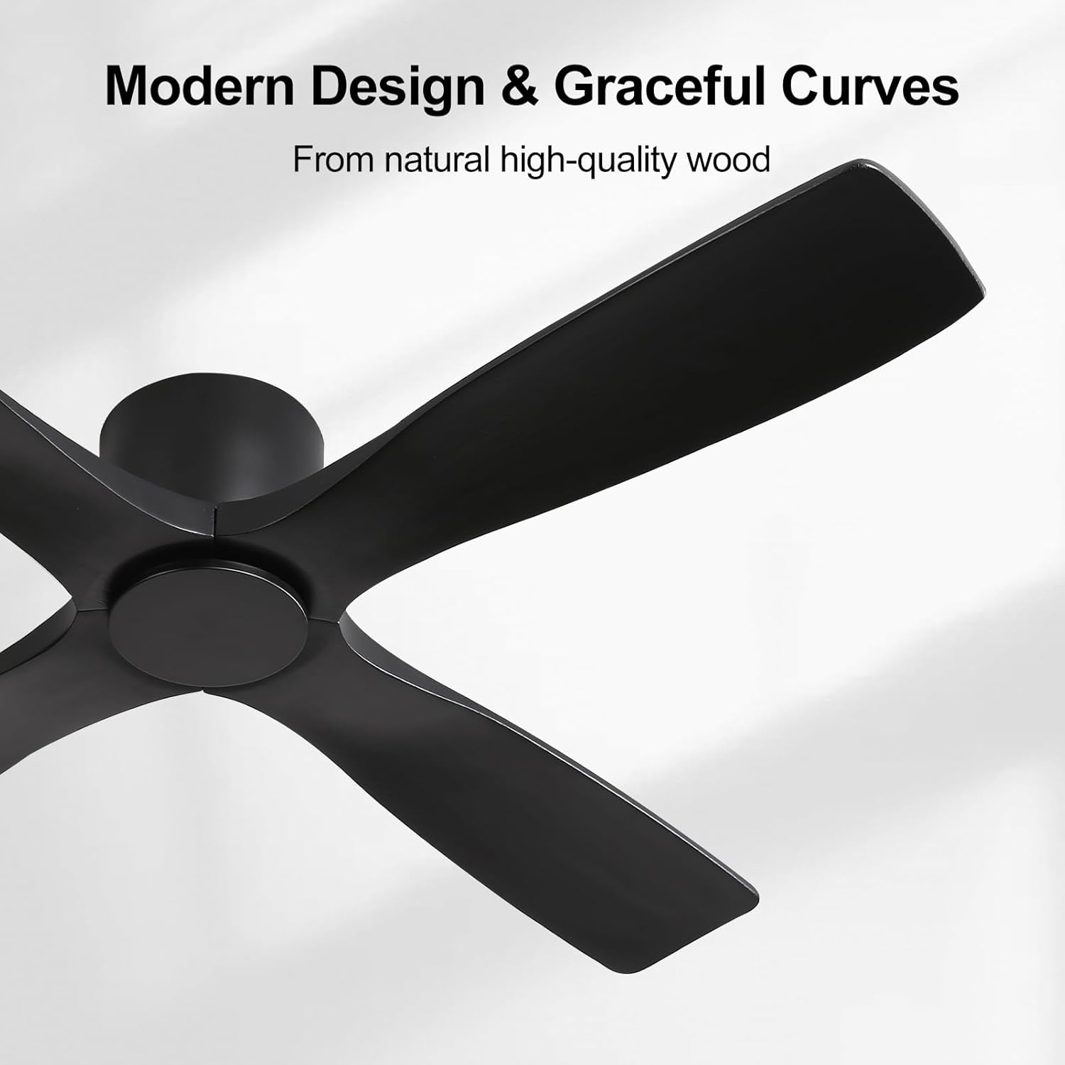 LEDLUX 48" Ceiling Fan without Lights - Modern Low Profile Flush Mount Ceiling Fan, 6-Speed Remote, 4 Solid Wood Blades, Quiet Reversible DC Motor, for Bedroom, Living Room, Matte Black